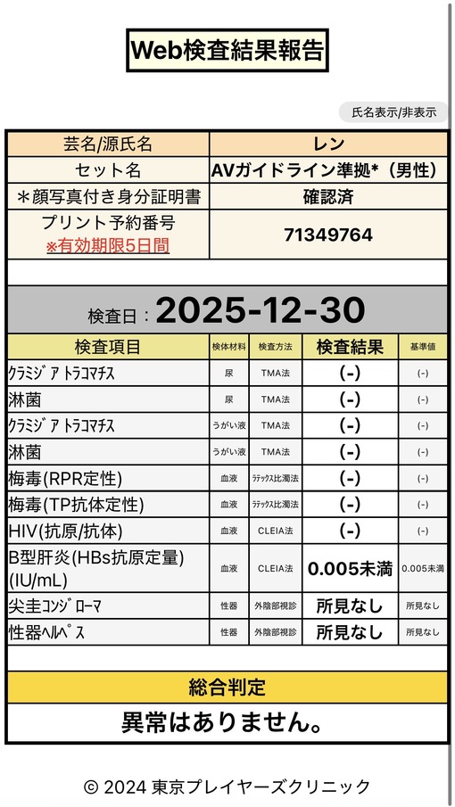 REN （レン） 12月の定期検査の報告