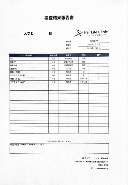 ENATO（エナト） 1月　定期検査結果