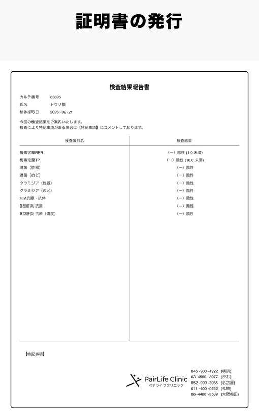 TORI（トウリ） 性病検査クリア