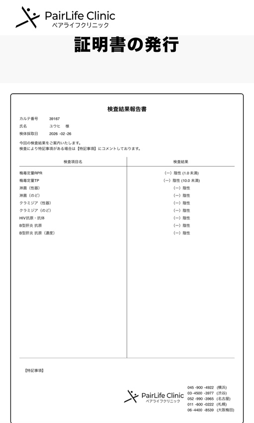 YUHI（ユウヒ） 【3月性病全て陰性】
