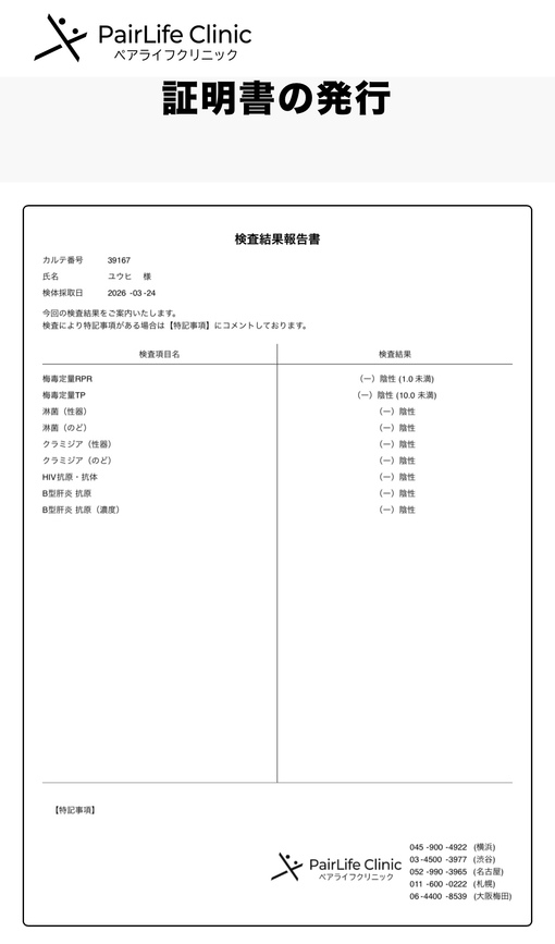 YUHI（ユウヒ） 【4月性病全て陰性】