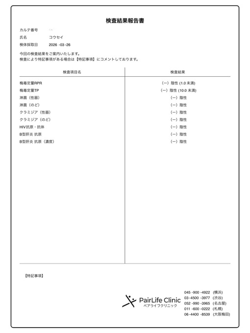 KOUSEI（コウセイ） 3月も検査済みです！