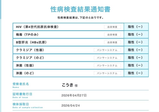 KOUKI（コウキ） 2026年4月の検査結果