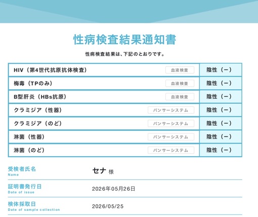SENA（セナ） 性病検査クリア✨