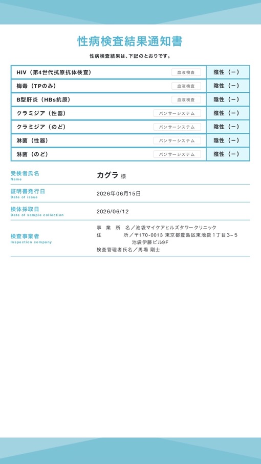 KAGURA(カグラ) 今月の検査結果