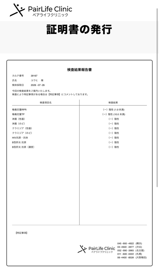 YUHI（ユウヒ） 【8月性病全て陰性】