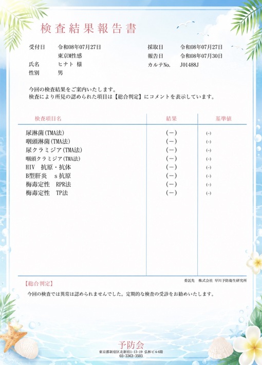HINATO（ヒナト） 性病検査結果　ご報告🌺