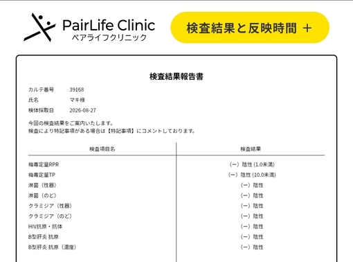 MAKI（マキ） 性病検査の結果、全て陰性です！